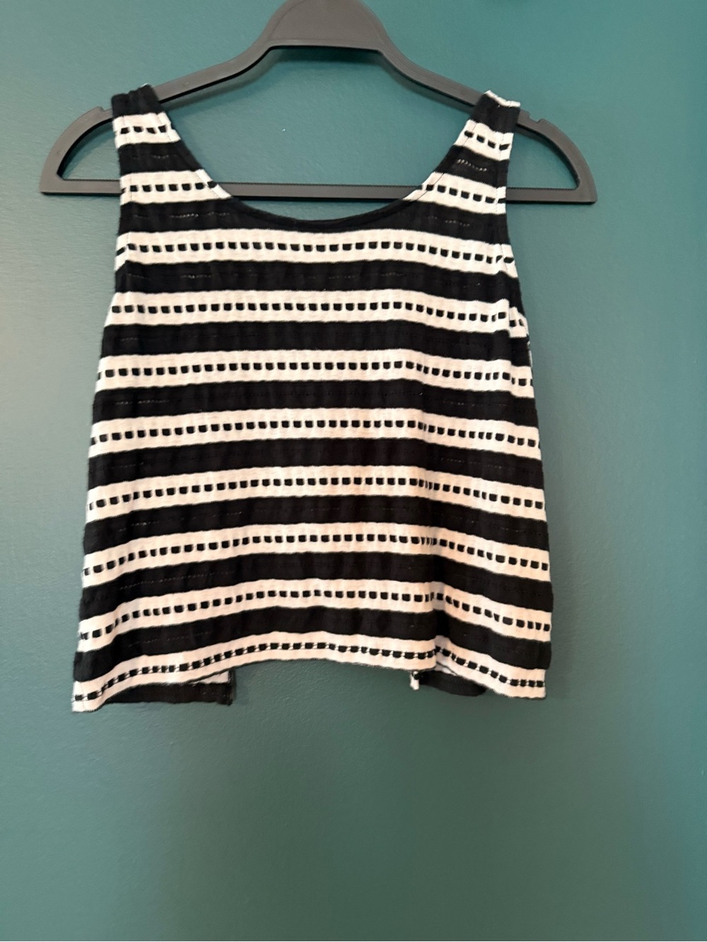 Xhilaration Black & White Striped Knit cropped Tank with Back Bow